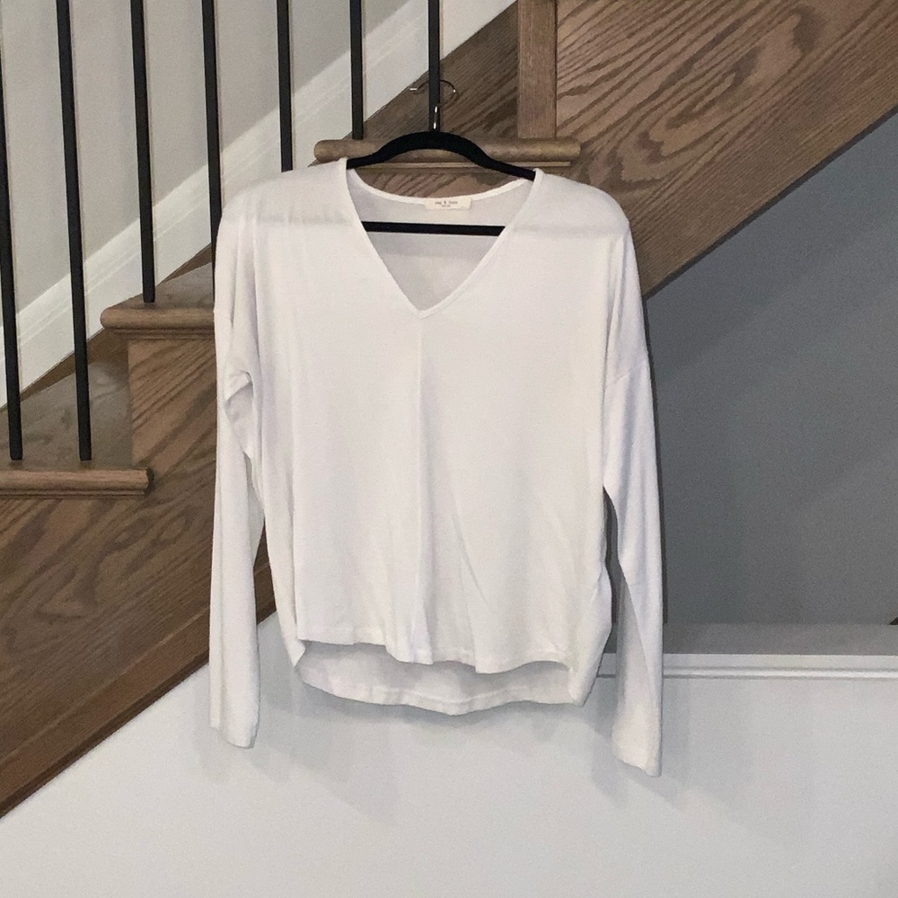 rag & bone White Long Sleeve V-Neck Top